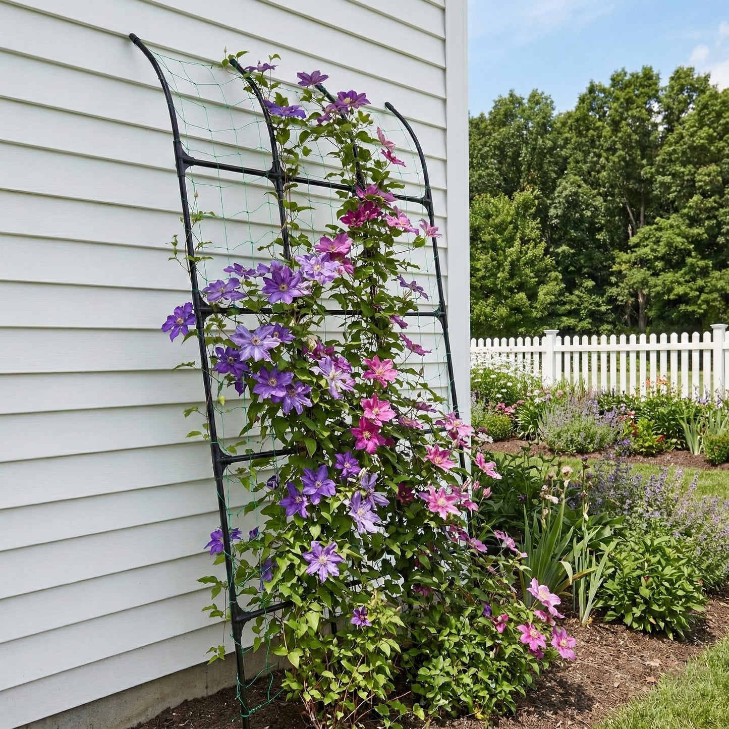 popsea 7.2ft Leaning Garden Trellis, No-Drill Lean-to Design for Climbing Plants | PE-Coated Galvanized Steel Plant Support for Flowers & Vegetables, Rust-Proof & Space-Saving Vertical Gardening