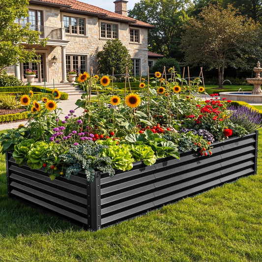 YITAHOME 8x4x1.5 ft Galvanized Raised Garden Bed Kit, Large Metal Planter Box with Gloves, Safety Rubber & Support Rod, Outdoor Flower Bed for Plants Vegetables, Green