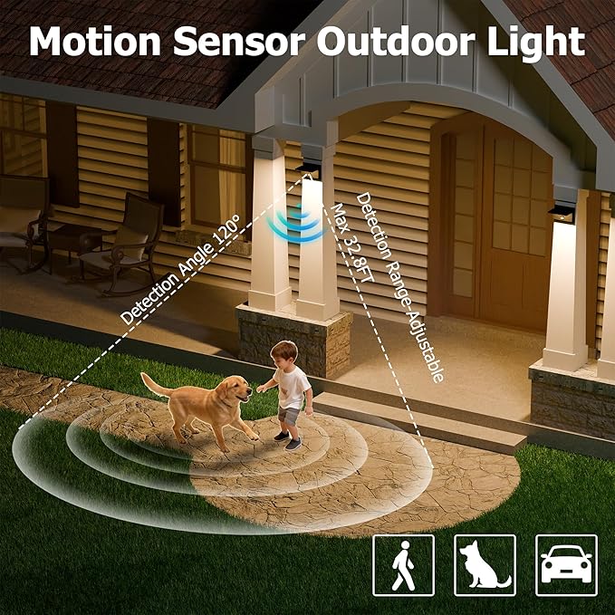 Motion Sensor Outdoor Wall Light, Modern Led Porch Light, Hardwired Outdoor Light Fixture, Anti-Rust Matte Black Sconce Lights Outside Lights for House,Garage, Front Door, Patio，Garden