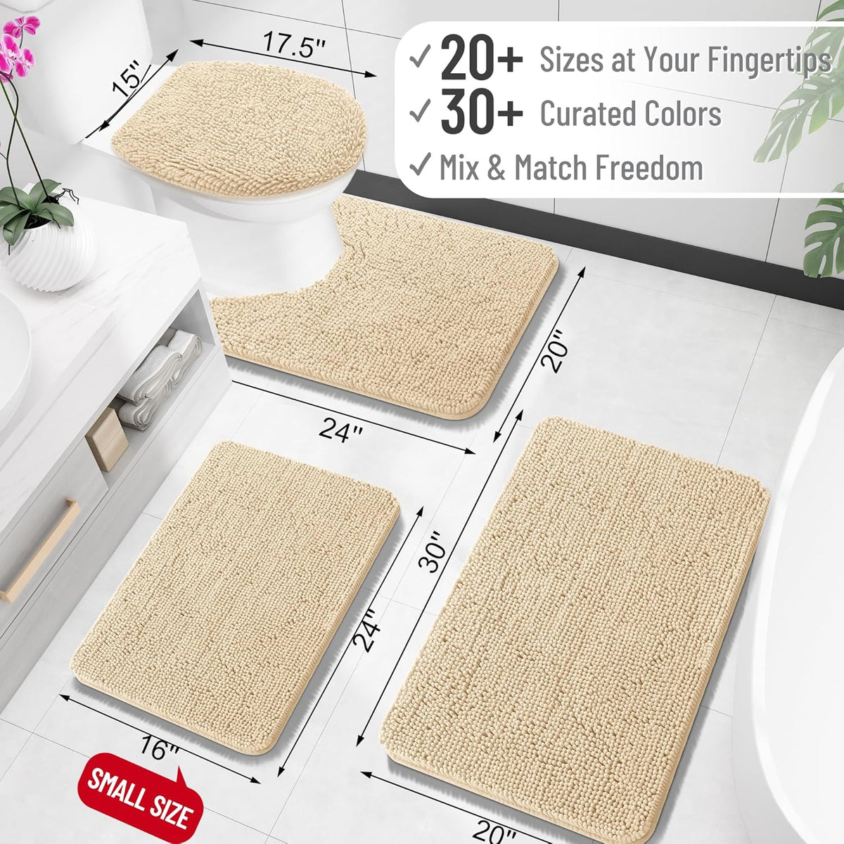 OLANLY U-Shaped Toilet Rug - Extra Soft Chenille Bath Mat, Quick-Dry & Non-Slip - 20x20, Beige