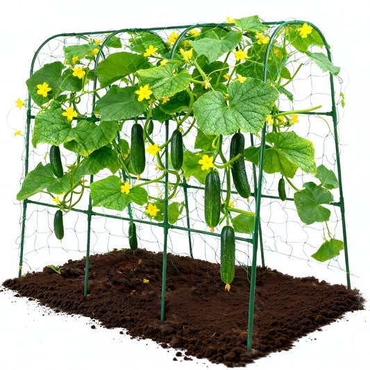 Cucumber Trellis, Garden Trellis U-Shape Plant Support for Climbing Plants Metel Arch with Netting for Raised Garden Bed Outdoor Cucumbers, Tomatoes, Vine Climbing Plant(47.2''X32''x47.2''(LxWxH))