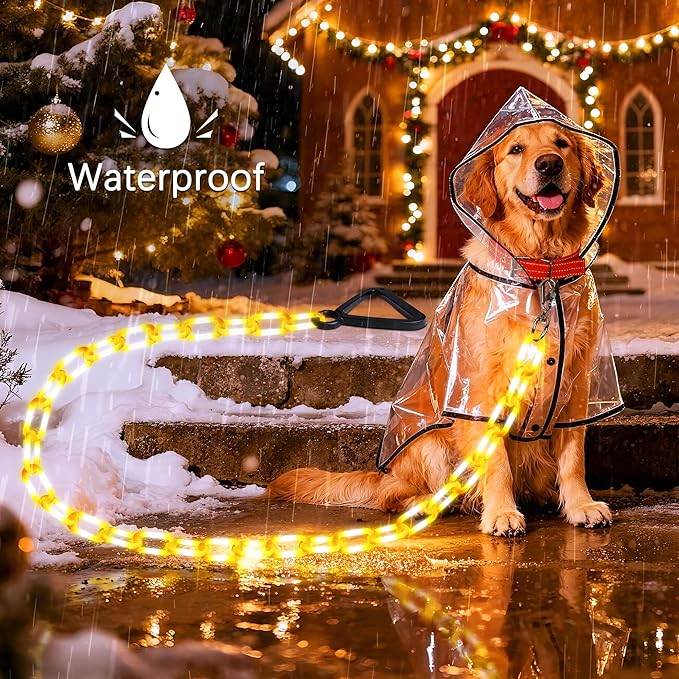 Joomer 6FT Light-Up Dog Leash for Night Walking, 60 LED Battery-Operated Dog Chain Lights with 6 Modes & Timer, Glow Leash with Secure Handle for Small to Large Pets - Warm White