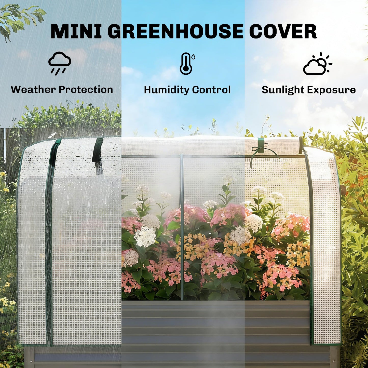 Outsunny Galvanised Raised Garden Bed with Greenhouse Cover, Metal Elevated Garden Bed with Legs, Bed Liner and Bottom Shelf, Outdoor Raised Planter Box for Vegetables, Herbs, Flowers, Dark Gray
