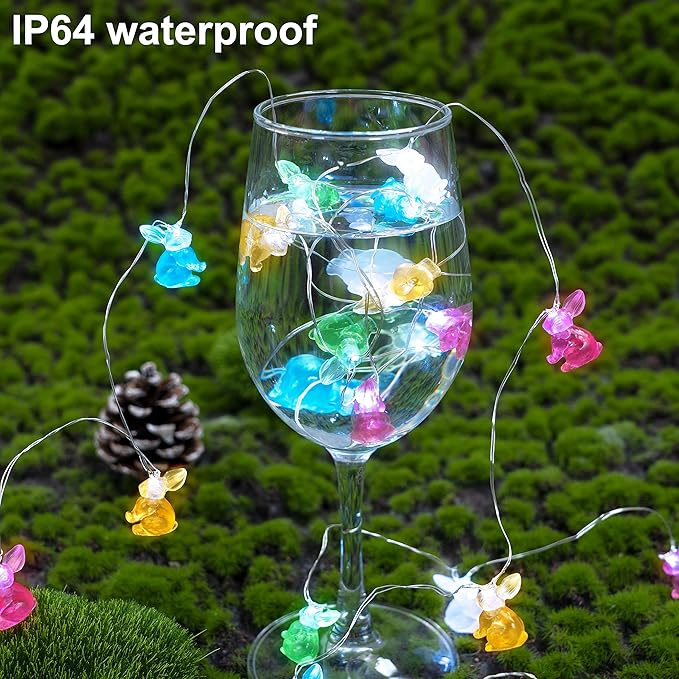 KAiSnova Easter Decorations Lights String 10ft 30 LEDs Bunny Light Easter String Lights Battery Operated with Remote 3D Rabbit Shaped Bunny Decor for Indoor Outdoor Home Party Bedroom