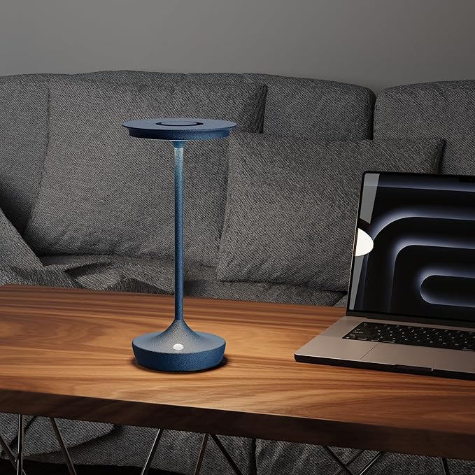LED Cordless Table Lamps Rechargeable - Outdoor 6000mAh Battery Operated Portable Tables Light 3 Color Stepless Dimming Lamp with Memory Function for Patio Restaurant Dining Blue