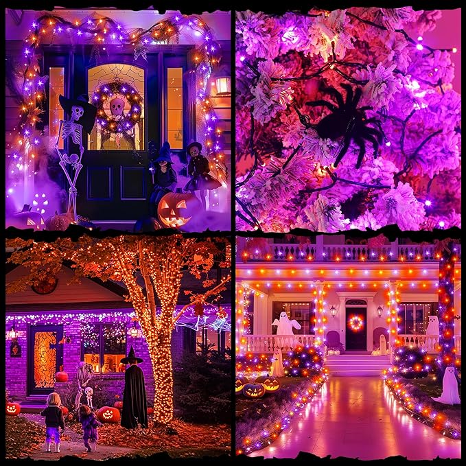 100LED Halloween String Lights 33 Ft Orange Purple Twinkle Light with 8 Modes Waterproof for Indoor Outdoor Party Garden Decor