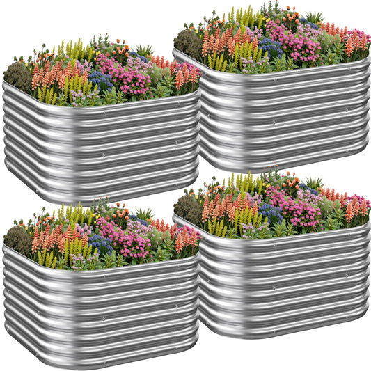 OZMSHF 4 Pcak 2x2FT Raised Beds for Gardening, Corrugated Galvanized Steel Raised Garden Bed, Outdoor Metal Above Ground Garden Bed for Vegetables and Flowers-2x2FTx10Inch