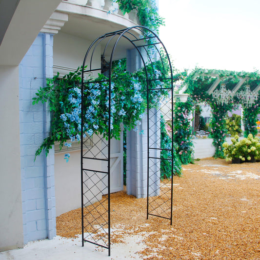 Flohover Metal Pergola Arbor, 7.9 Ft High x 3.8 Ft Wide, Garden Arch for Various Climbing Plant Wedding Garden Arch Bridal Party Decoration High Arbor Wedding Decor with Stakes