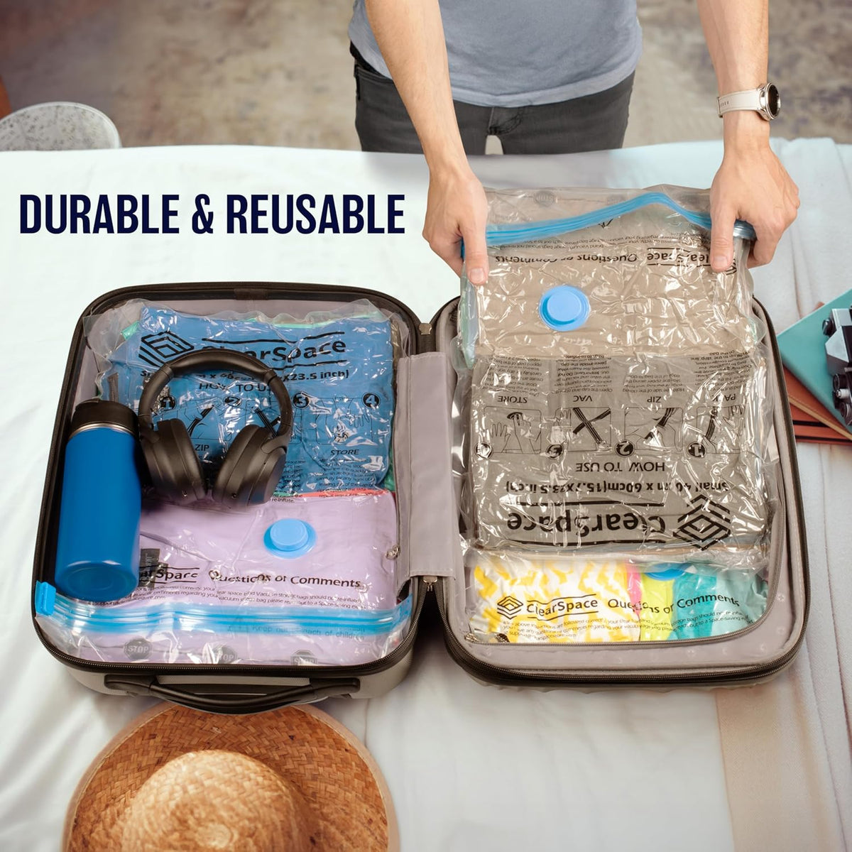 Skiennix Vacuum Seal Bags - Jumbo Space Saver for Clothing & Blankets | Hand Pump Included