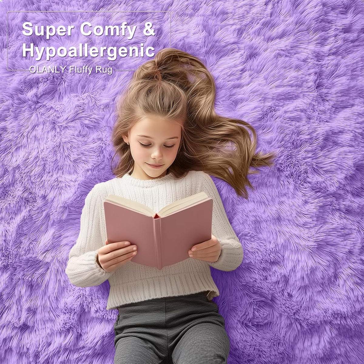 OLANLY Area Rug - Soft Fluffy Shaggy Design | Machine Washable 4x5.9 ft | Purple for Living Room & Bedroom
