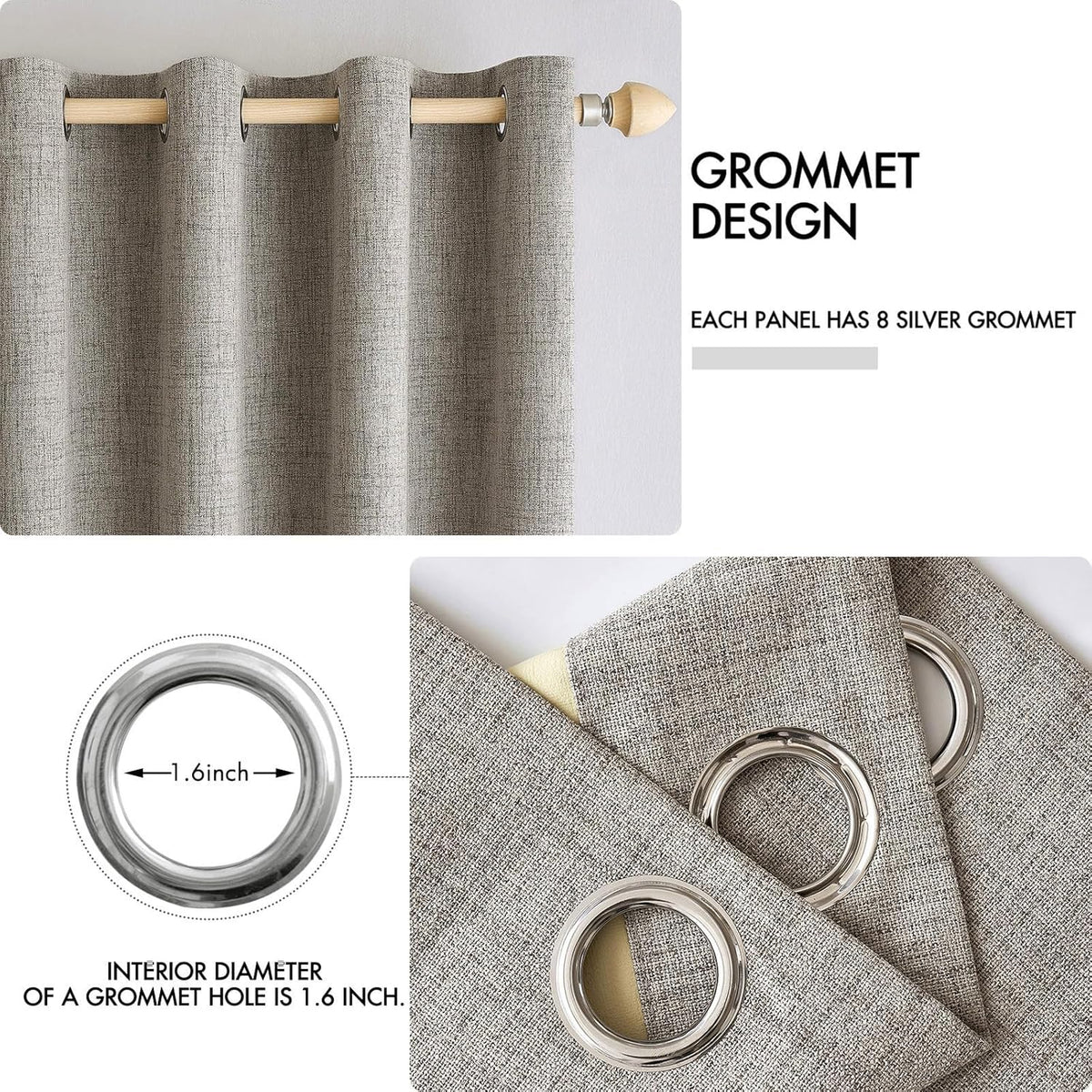 MIULEE Blackout Linen Curtains - 100% Thermal Insulated Greige Draperies | Room Darkening 52x96 Inch (2 Panels)