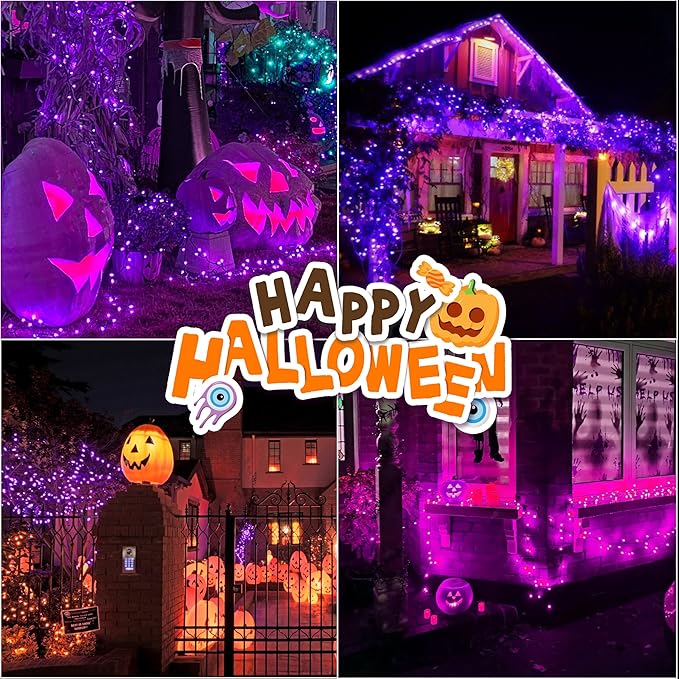 LAMPHOME 33ft Halloween Decorative Mini Lights, 100 LED Green Wire Fairy Starry String Lights Plug in, 11 Lighting Modes, for Halloween Decoration Outdoor Xmas Tree Party Decoration (Purple)