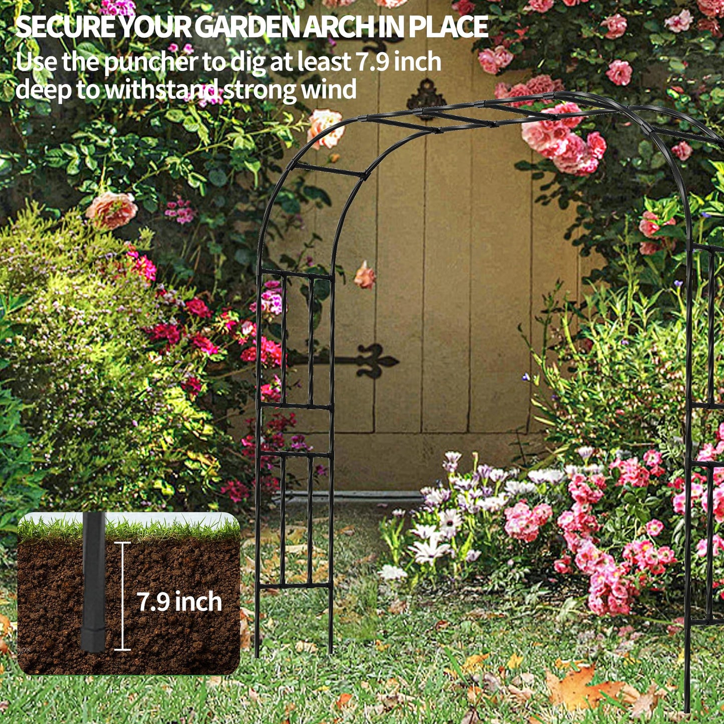 OnlyGarden Garden Arch Trellis, Trellis Arch for Climbing Plants Outdoor, 8.2 x 7.9FT Metal Full Garden Arbor, Garden Trellises for Patio Lawn Backyard, Large Archway Decoration Black 98.4" x 94.5in