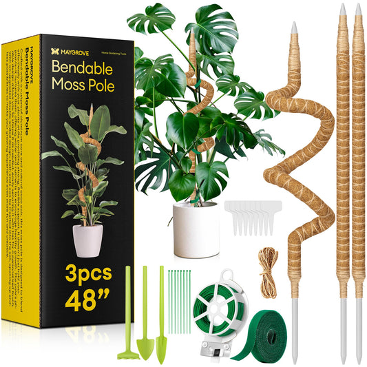 Maygrove 3-Pack 48” Bendable Moss Pole Monstera Plant Support for Climbing Indoors Plants, Coir Moss Poles Moss Sticks Plant Pole DIY, Plant Support Stake for Potted Plants