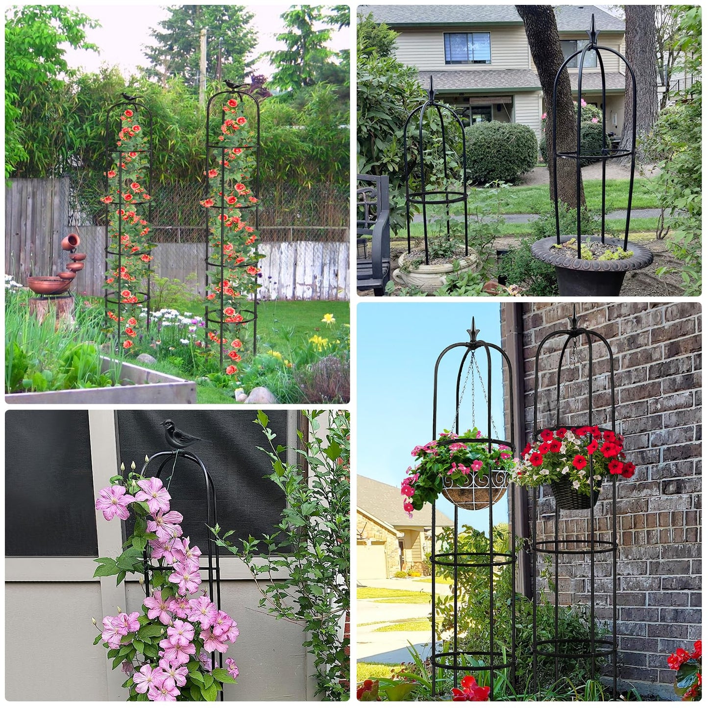 Tower Obelisk Garden Trellis for Climbing Plant，6.2FT/74.4" Rustproof Metal Potted Plant Climbing Support for Indoor Outdoor Flowers Vegetable Fruits Vines Support (2Pcs)