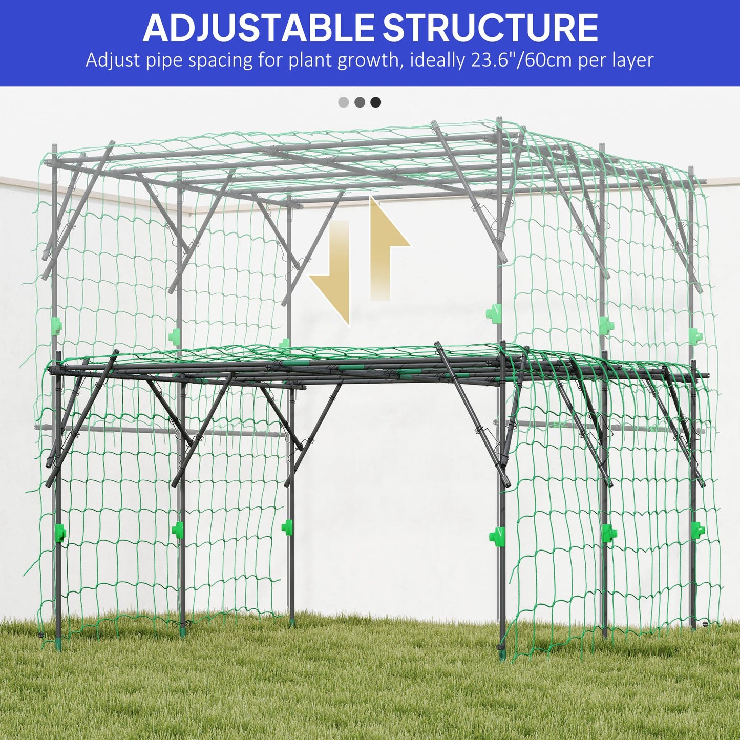 Outsunny Garden Arch Trellis, 7.3 FT Tall Plant Trellis Support, Outdoor Cucumber Trellis with Climbing Net for Climbing Plants, Vegetables, Flowers, Black