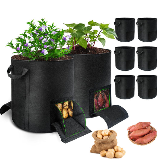 8 Pcs 15 Gallon Potato Grow Bags with Harvest & Visible Windows, Thickened Nonwoven Fabric Potato Planter,Potato Growing Containers with Sturdy Handles, Potato Bags for Growing Potatoes Vegetables