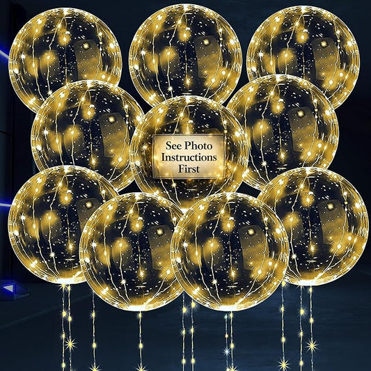 10 Pcs LED Balloons Light Up Balloons for Parties – Clear 18" Balloon with Gold String Lights & Individual Switch – Light Up Easter Decorations for Indoor & Outdoor Events, Batteries Not Included