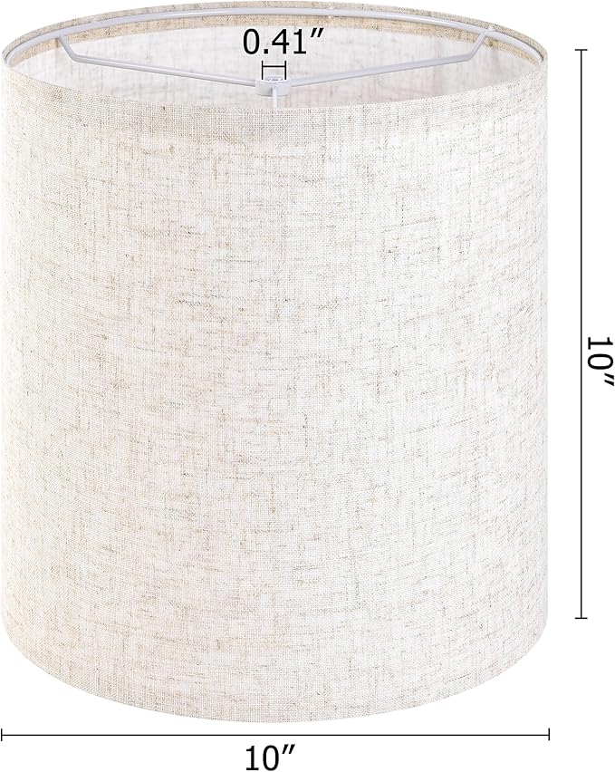 GO&SO Small Drum Lamp Shade,10x10x10" Spider Oatmeal Linen Lampshades for Small Table Lamp,Bedroom Lamps-Natural Textured Fabric Farmhouse Lampshade for Soft Lighting -Easy Assembly & Replacement