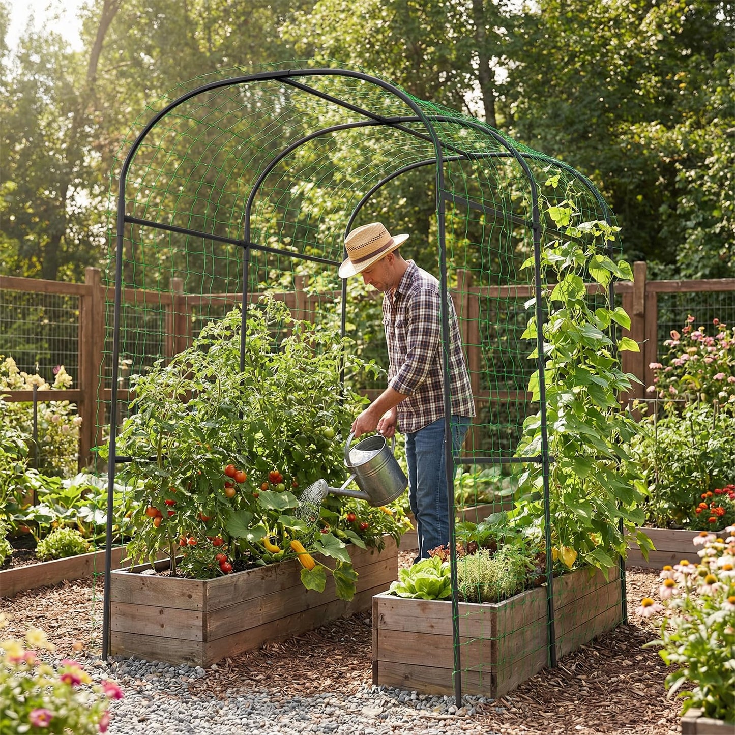 Tall Garden Arch Trellis for Climbing Plants, 83in Tall Metal Plant Support Trellis Archway for Climbing Plant Vegetables Cucumber, Outdoor Yard Lawn Garden Arch Tunnel Trellis