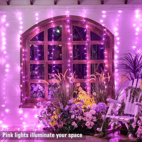 JMEXSUSS 300 LED Curtain Lights - Remote-Controlled Pink String Lights for Bedroom & Party | 9.8x9.8ft Indoor/Outdoor Decor