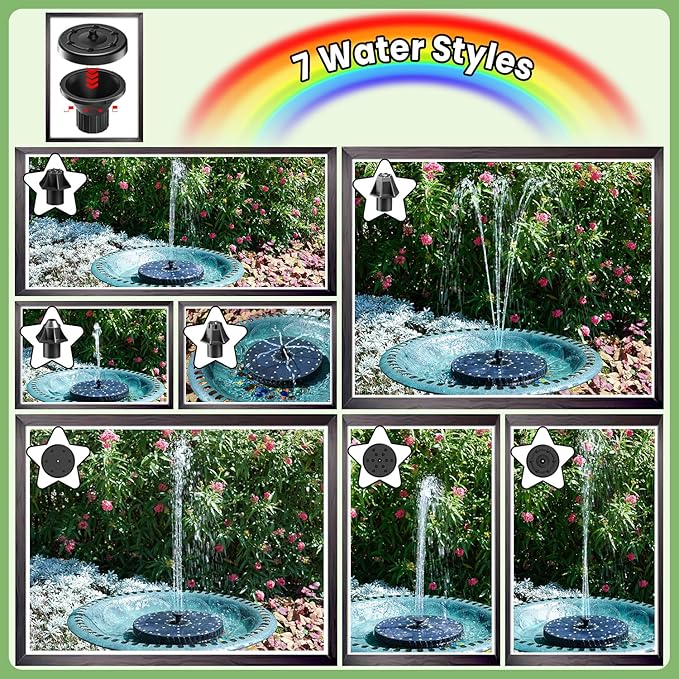 Yzert Remote Solar Fountain Adjust Spray Height with Fantastic Colorful Lights, 2026 6W Solar Bird Bath with 4000 mAh Battery, Solar Water Fountain Pump for Outdoor, Garden Decor, Pond, Pool (54LEDs)