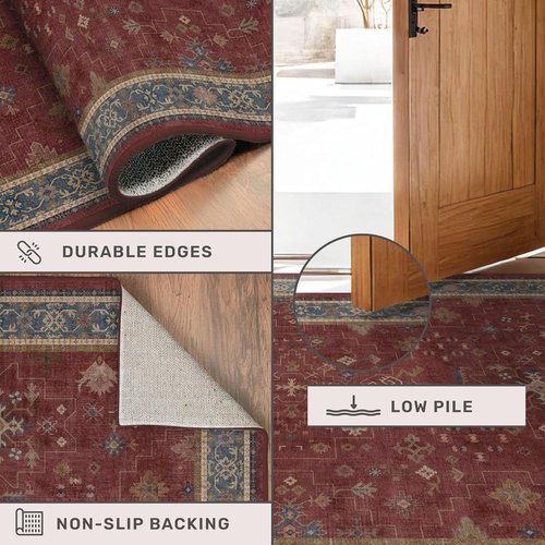 Hazo Haus Large Oriental Area Rug 8x10 - Burgundy Soft Washable Non-Slip Indoor Décor
