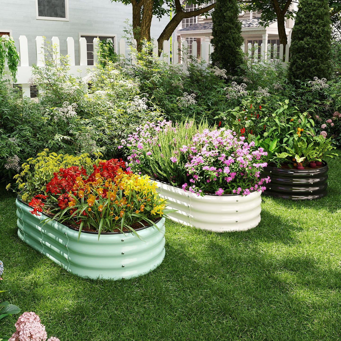 ZFHgarden Galvanized Metal Planter Raised Garden Bed Kit for Gardening Outdoor，4x2x1ft 2 Planter Grow Garden Box Raised Flower Bed，Long Vegetable Clearance Herb Raised Garden Beds for Gardening Black
