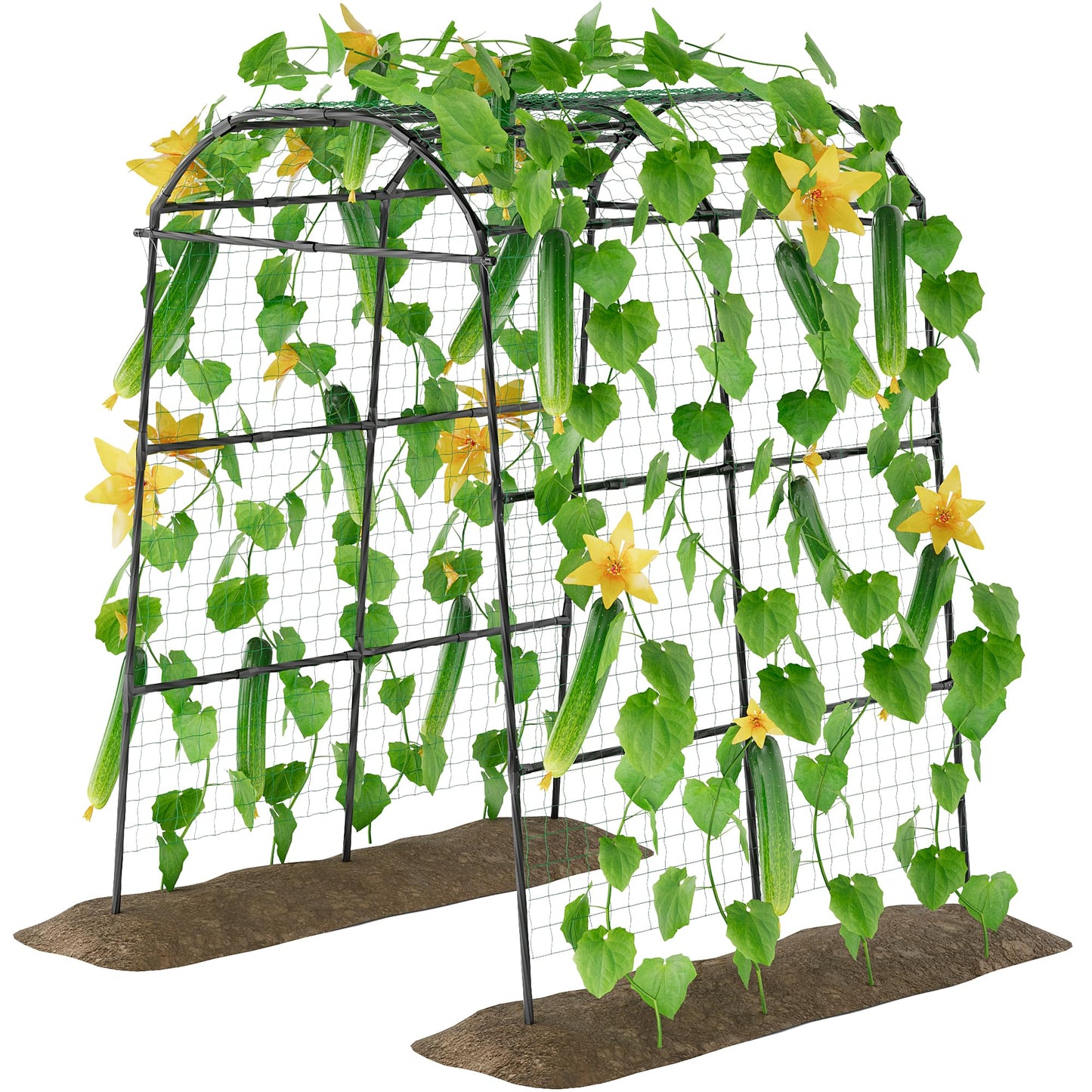 Miory Garden Arch Trellis for Climbing Plants Outdoor, Cucumber Trellis for Raised Bed, Steel with UV-Resistant PE Coated Plants Support Trellis (71 x 83 Inch)