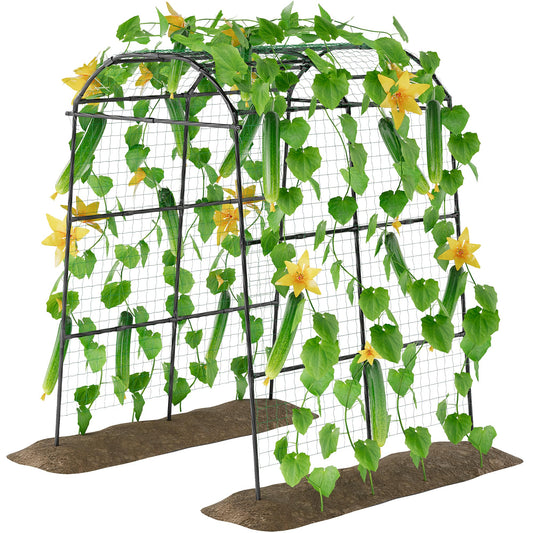 Miory Garden Arch Trellis for Climbing Plants Outdoor, Cucumber Trellis for Raised Bed, Steel with UV-Resistant PE Coated Plants Support Trellis (71 x 83 Inch)