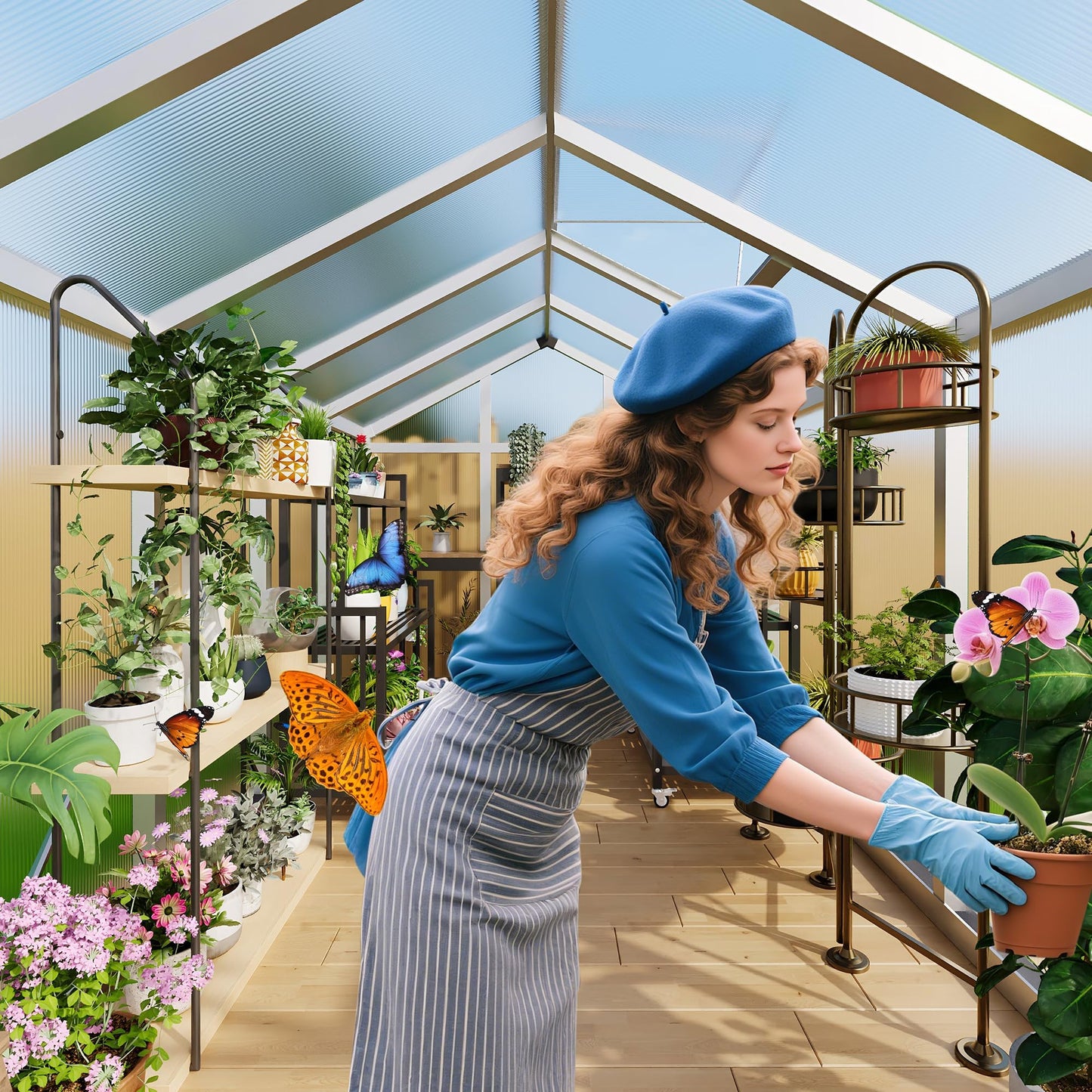 6 x 6 FT Greenhouse, Outdoor Greenhouses, Polycarbonate Panels with Aluminum Frame, Adjustable Roof Vent and Lockable Door, Green Houses for Outside Backyard, Garden, Patio