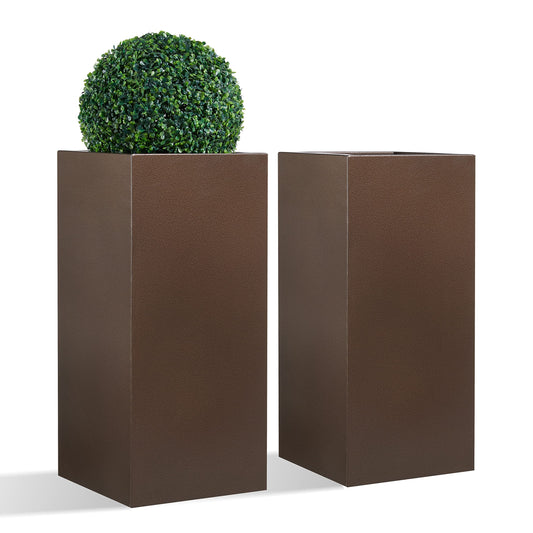 Wallowa Large Planter for Outdoor Plant 14Lx14Wx30H Inches Metallic Heavy Tall Planter Box for Outdoor & Indoor, Rectangular Flowerpot 25Lbs/PC, Espresso, No Assembly and Seamless, Set of 2