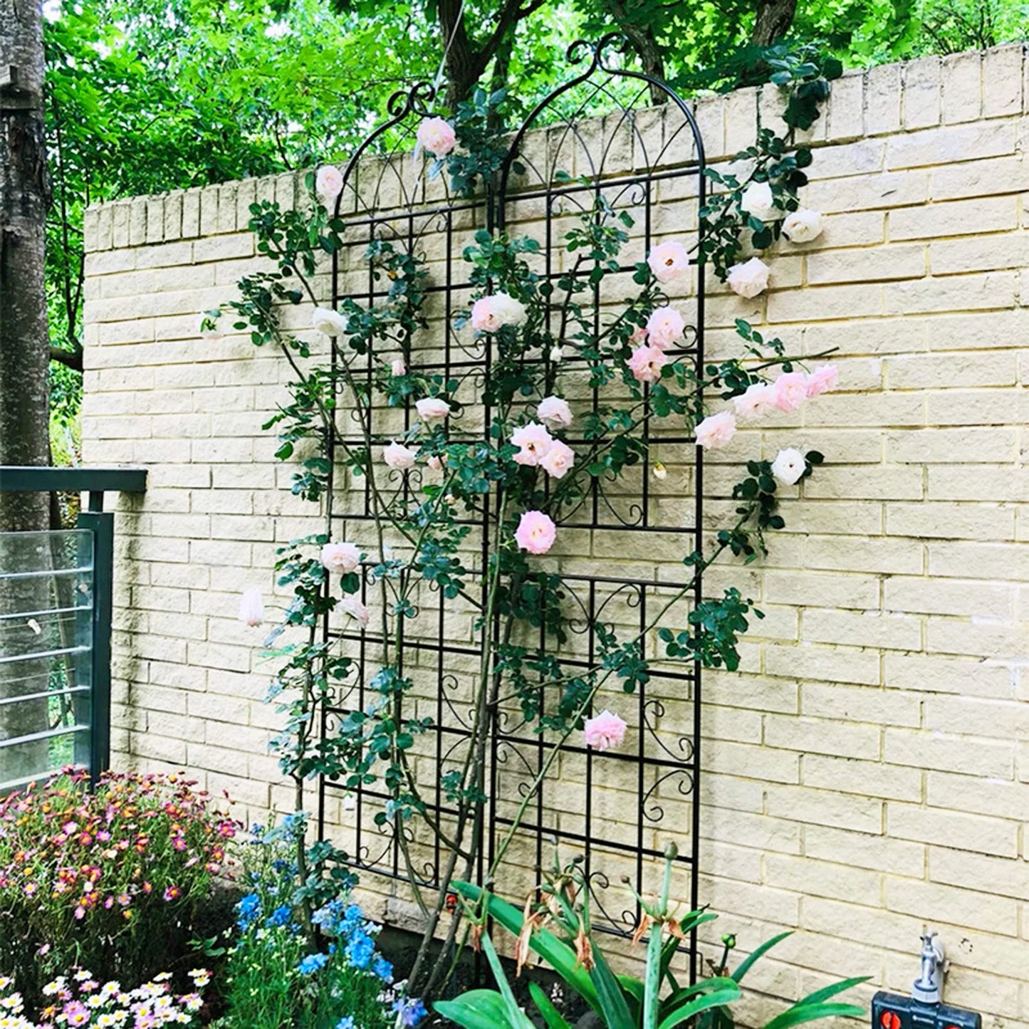 Sybrioka 4 Pack Metal Garden Trellis 86.7" H Garden Fence Rustproof Trellis for Climbing Plants Support Roses Flower Outdoor Lawn Black