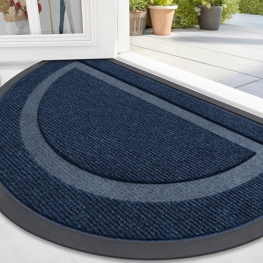 OLANLY Half Circle Door Mat Indoor Outdoor Entrance Welcome, Waterproof All-Season, All-Weather Doormat, Sturdy Natural Rubber, Low Profile, Easy Clean Patio Porch Entryway Mat, 59x35, Blue