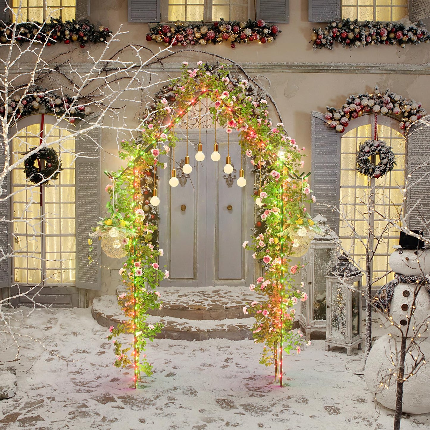 Garden Arch Arbor Trellis for Climbing Plants Outdoor 8.5Ft Metal Arch Trellis with Hooks Wedding Arch Backdrop Stand for Christmas Ceremony Party Backyard Decorations Pergola, Black