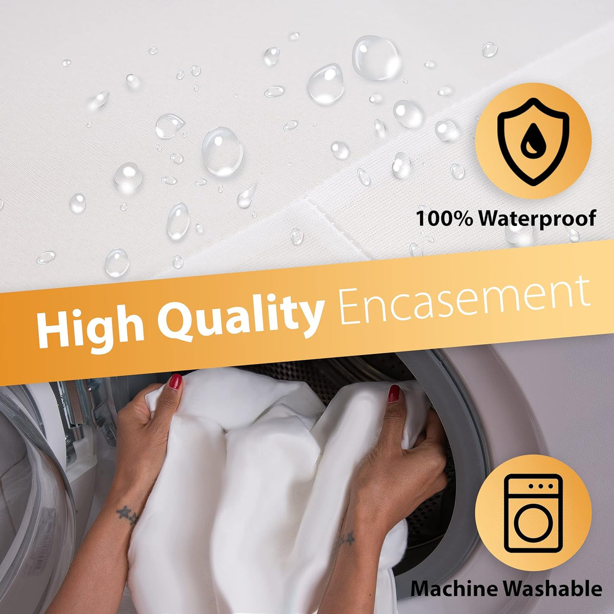 Waterproof Mattress Protector by [Brand Name] | Queen Size 6-Sided Zippered Encasement, Breathable & Machine Washable, Fits Mattresses Up to 16” Deep