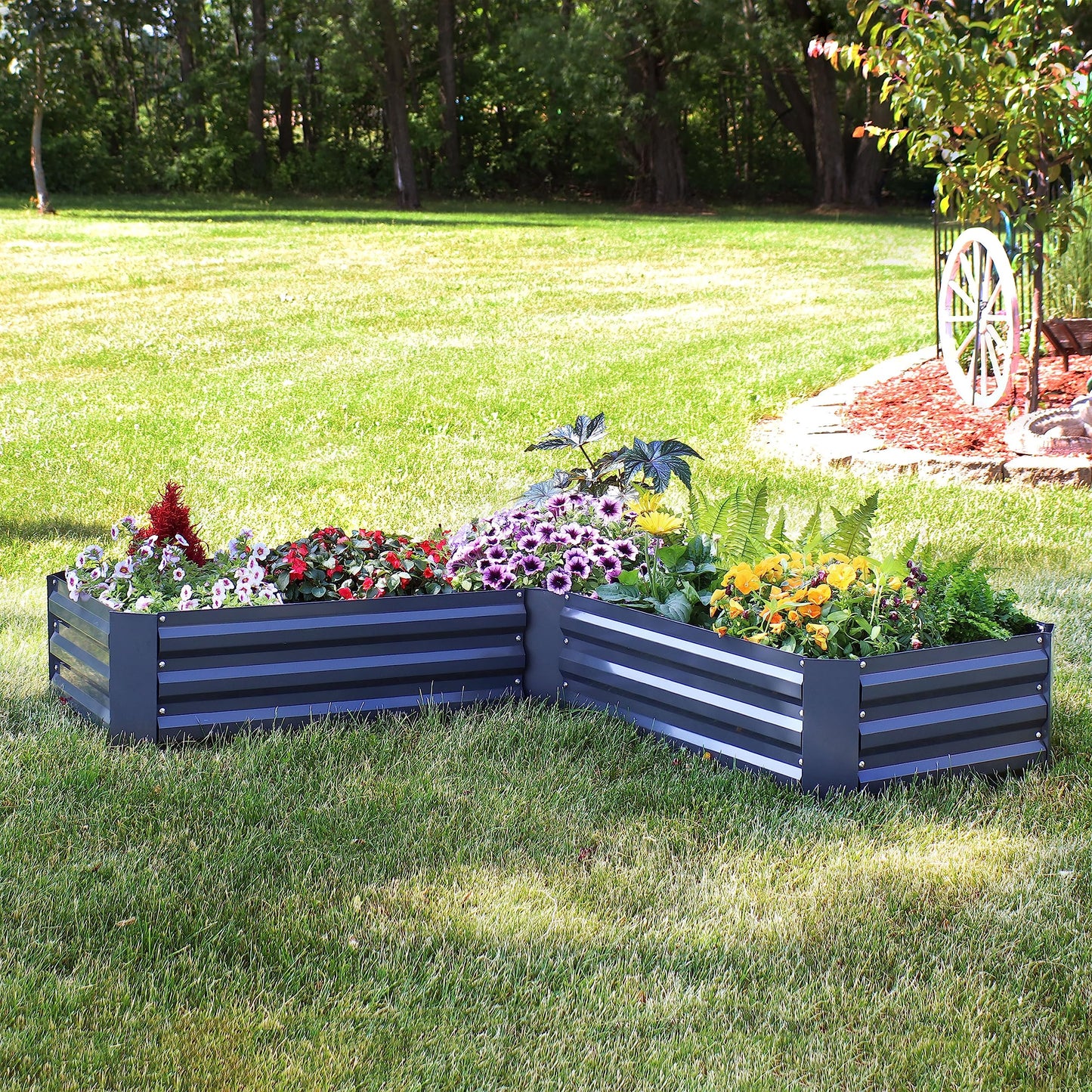 Sunnydaze Galvanized Raised Garden Bed Kit - 5x5x1 ft Outdoor Raised Garden Bed - Metal Planter Box for Vegetables, Flowers, Herbs - Dark Gray - L-Shaped