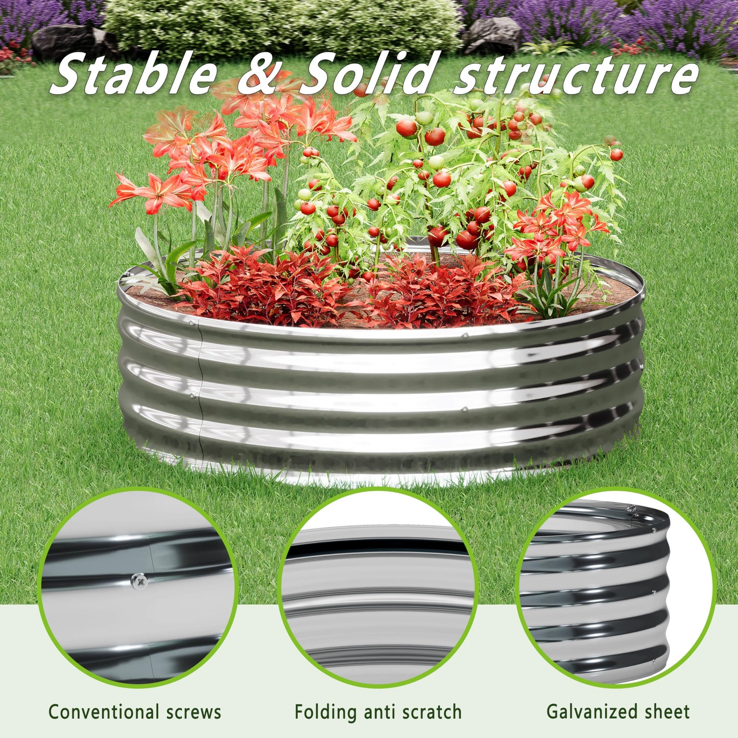 DIIYIV 3Pack 3x3x1ft Galvanized Raised Garden Bed, Planter Raised Garden Beds Outdoor, Round Clearance Raised Garden Beds for Gardening Vegetables