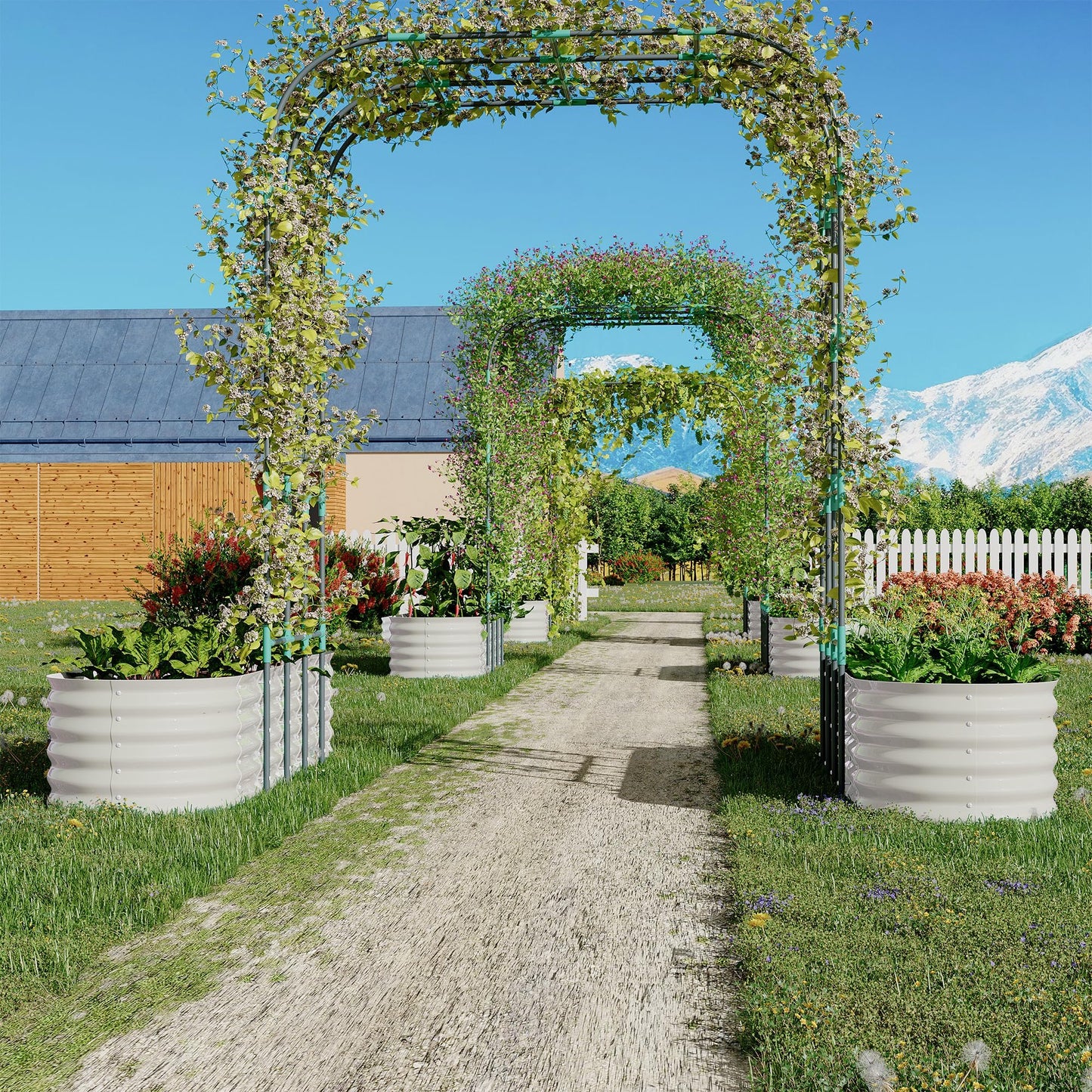 ActiveTrail 96" Tall Galvanized Raised Garden Bed with Vertical Arch Trellis, Expandable Outdoor Planter Box for Climbing Vegetables, Flowers, Herbs - Includes Plant Clips & Drainage Netting