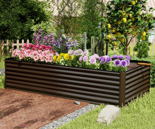 Domi 8×4×2 ft Galvanized Raised Garden Bed, Outdoor Planter Garden Boxes Large Metal Planter Box for Gardening Vegetables Fruits Flowers, Brown