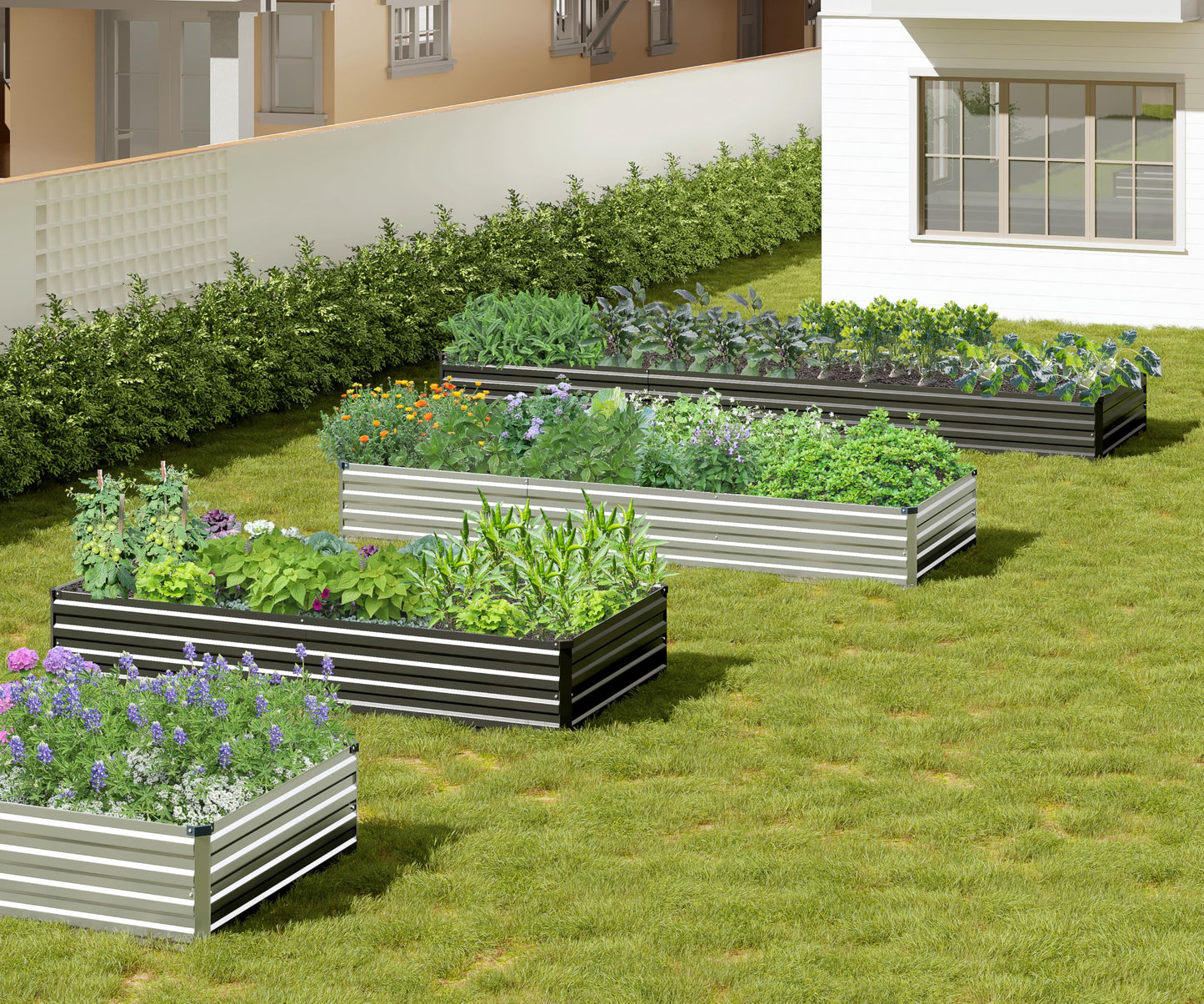 Easllre 2PCS 7x3x1ft Galvanized Raised Garden Bed,Outdoor Planter Box Metal Patio Kit Planting Bed for Vegetables Flowers Herb,Silver