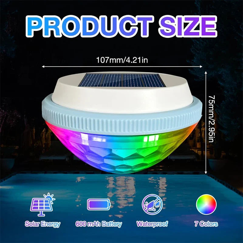 1-2Pack Solar Floating Pool Lighting, RGB Colour Changing Waterproof Pond Lights for Decoration of Swimming Pools, Yard Roads